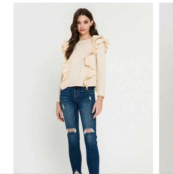 🇺🇸 Anthropologie NWTs Karina Ruffled Sweatshirt - Picture 9 of 13